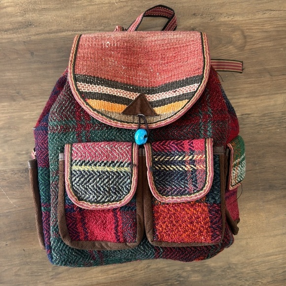 BOHO VINTAGE Backpack | Knit Patchwork Multicolour - Picture 2 of 9